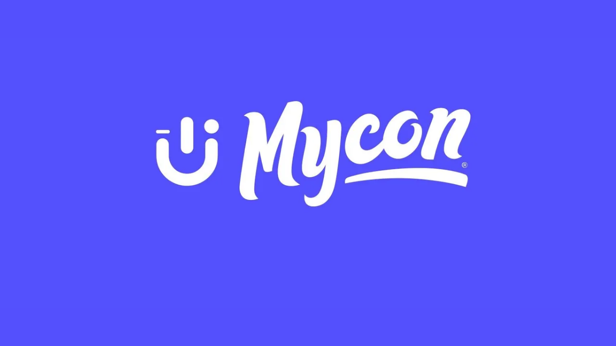 logo Mycon em fundo roxo